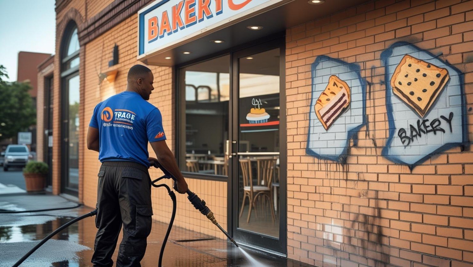 Pressure washing commercial exterior